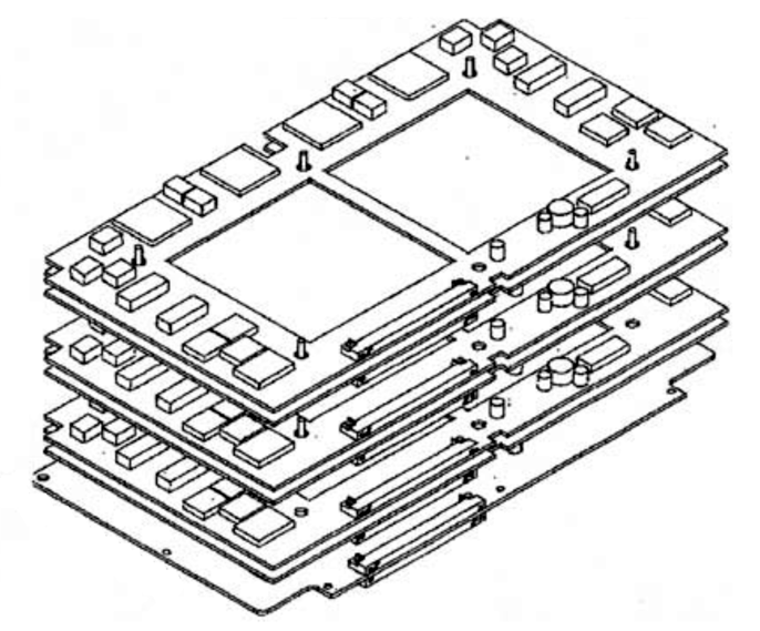 Image: the six double wafers with the electronics and the ROE of ALTEA